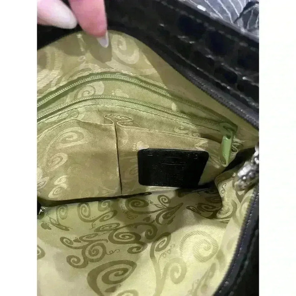 Brighton Cher Collection Black Croc Patent Leather Shoulder Tote - Picture 6 of 9